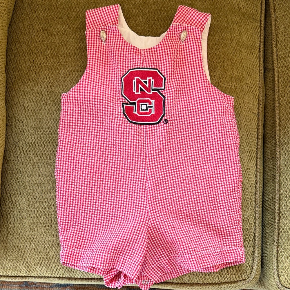 NC State Red Gingham Baby Romper